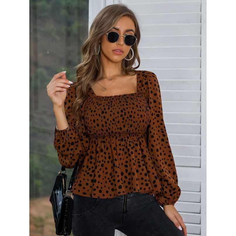 Sheetal Women's Animal Printed Square Neck Top | 5108 | Brown - S