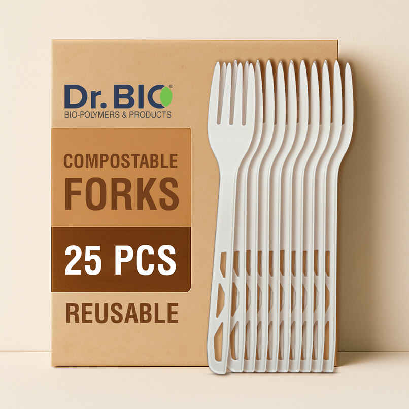 Dr. Bio Resuable Fork | 25 Pcs | Disposable | Biodegradable | Compostable | Made of Corn Starch