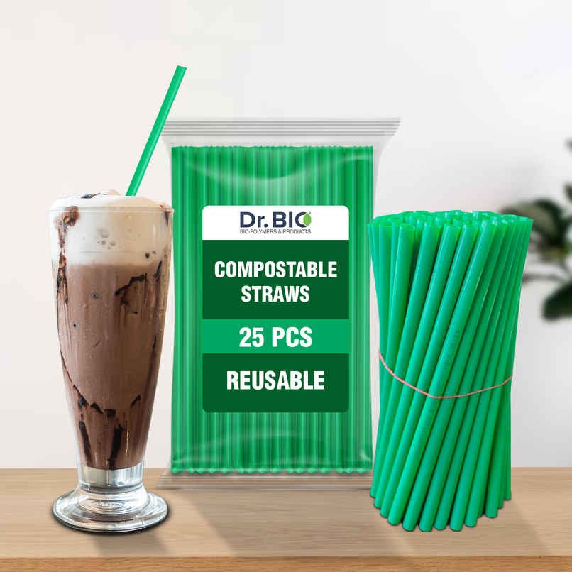 Dr. Bio Resuable Straw | 25 Pcs | Green Colour | Disposable | Biodegradable | Compostable