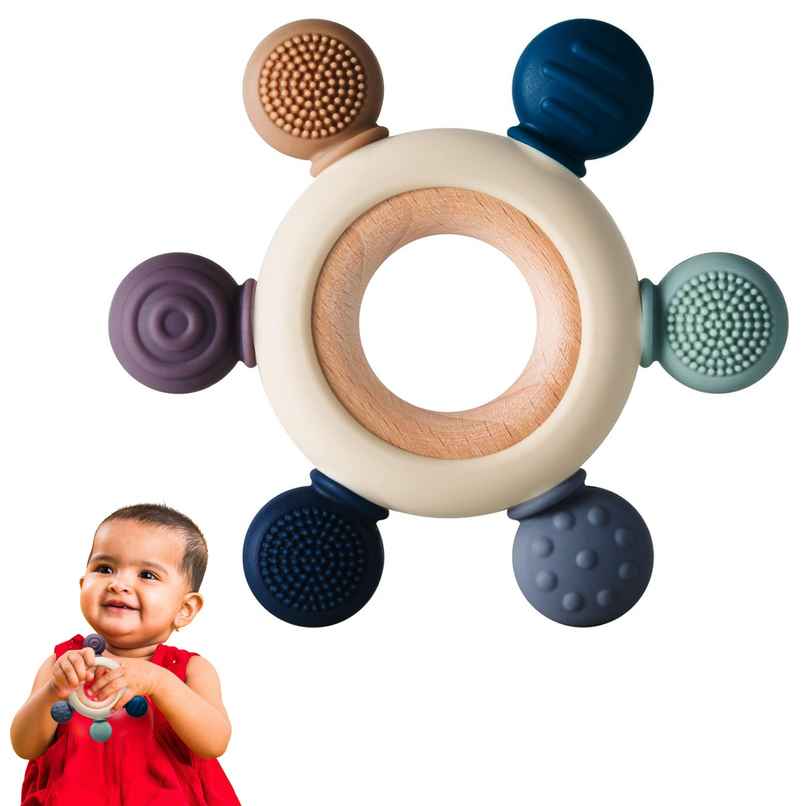 Kidology Silicone & Wood Ring Teether | Multicolour