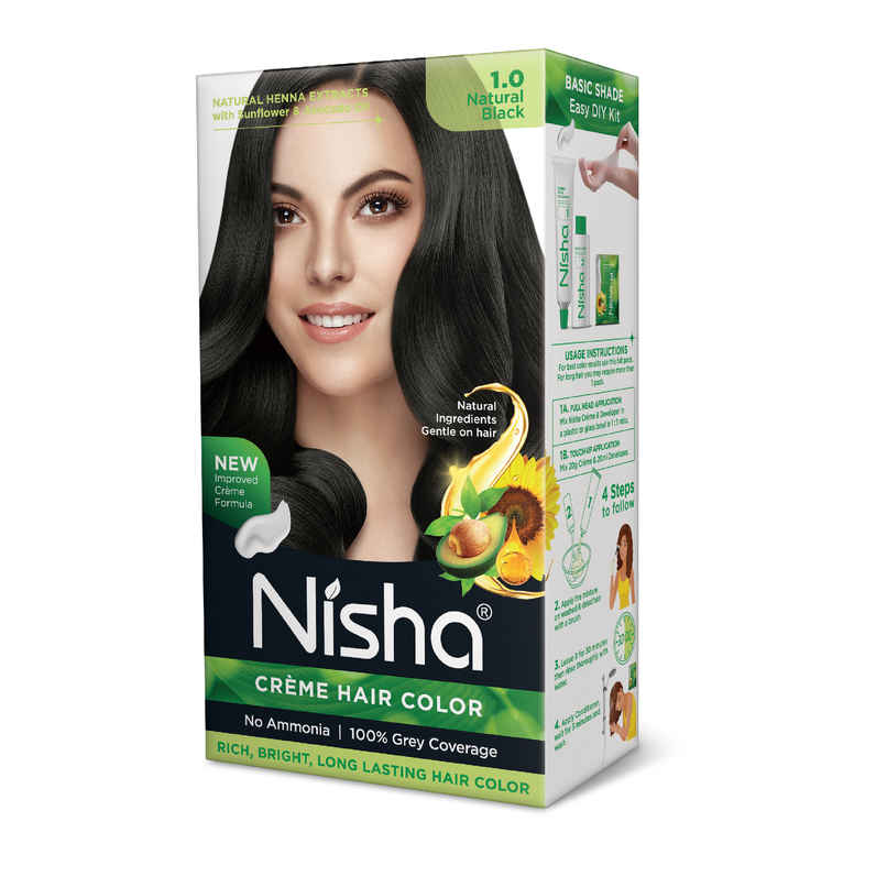 Nisha Creme Hair Color Box | 1.0 Natural Black Nisha Creme Hair Color Box | 1.0 Natural Black