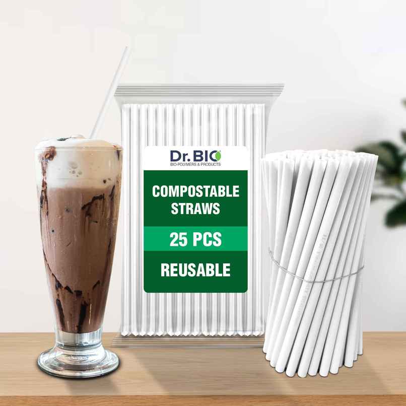 Dr. Bio Resuable Straw | 25 Pcs | White Colour | Disposable | Biodegradable | Compostable Dr. Bio Resuable Straw | 25 Pcs | White Colour | Disposable | Biodegradable | Compostable
