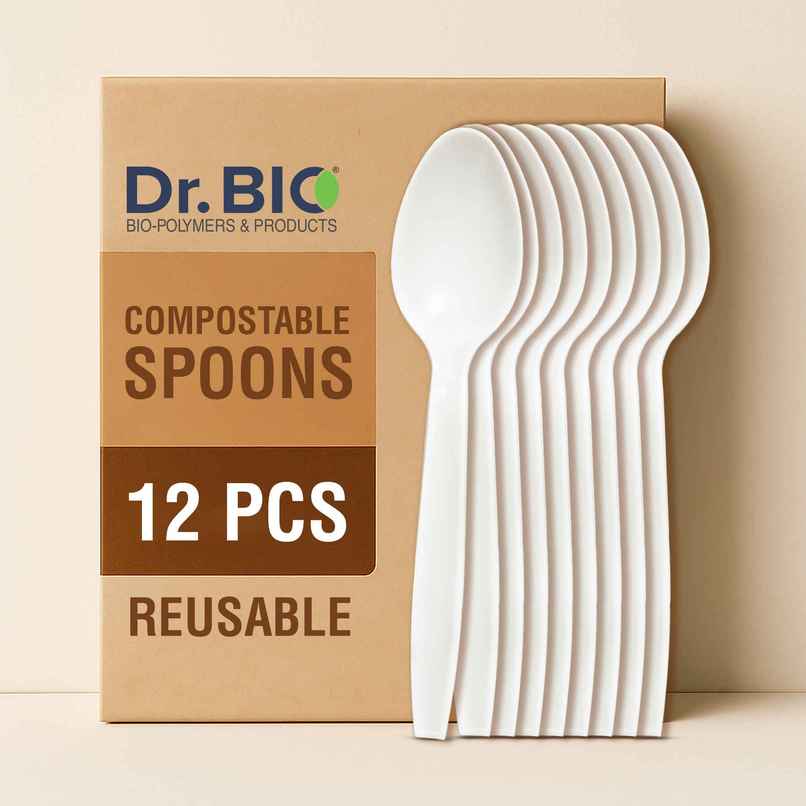 Dr. Bio Resuable Spoon | 12 Pcs | Disposable | Biodegradable | Compostable | Made of Corn Starch