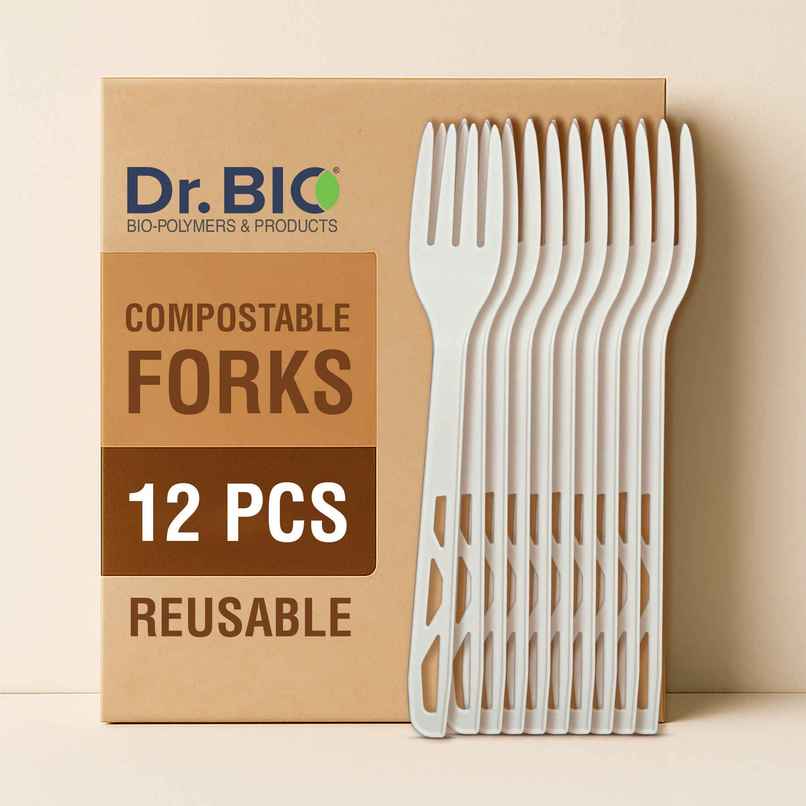 Dr. Bio Resuable Fork | 12 Pcs | Disposable | Biodegradable | Compostable | Made of Corn Starch