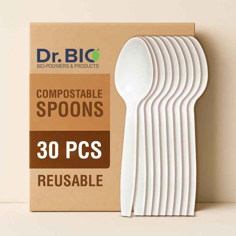 Dr. Bio Resuable Spoon | 30 Pcs | Disposable | Biodegradable | Compostable | Made of Corn Starch Dr. Bio Resuable Spoon | 30 Pcs | Disposable | Biodegradable | Compostable | Made of Corn Starch