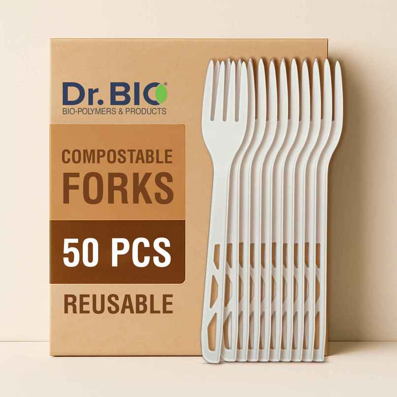 Dr. Bio Resuable Fork | 50 Pcs | Disposable | Biodegradable | Compostable | Made of Corn Starch Dr. Bio Resuable Fork | 50 Pcs | Disposable | Biodegradable | Compostable | Made of Corn Starch