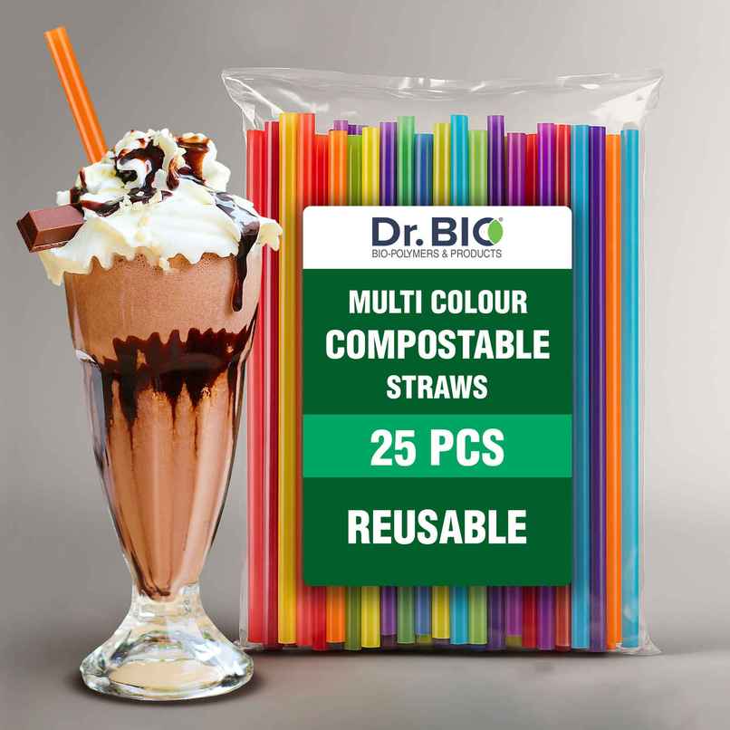 Dr. Bio Resuable Straw | 25 Pcs | Multi Colour | Disposable | Biodegradable | Compostable