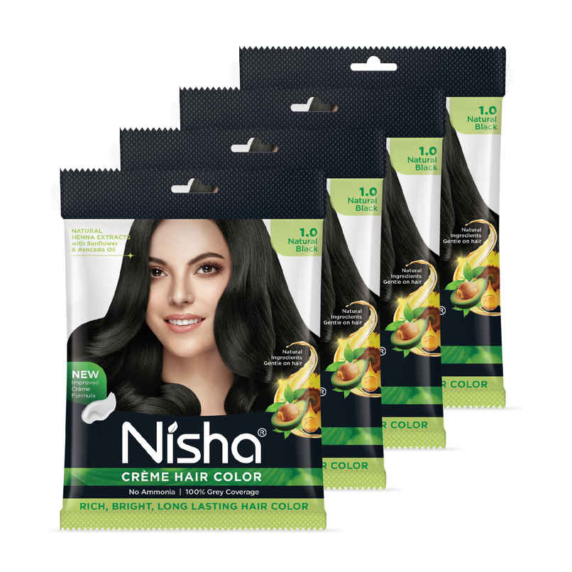 Nisha Creme Hair Color Pouch | 1.0 Natural Black Nisha Creme Hair Color Pouch | 1.0 Natural Black