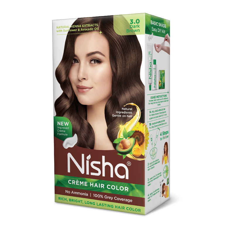 Nisha Creme Hair Color Box | 3.0 Dark Brown Nisha Creme Hair Color Box | 3.0 Dark Brown