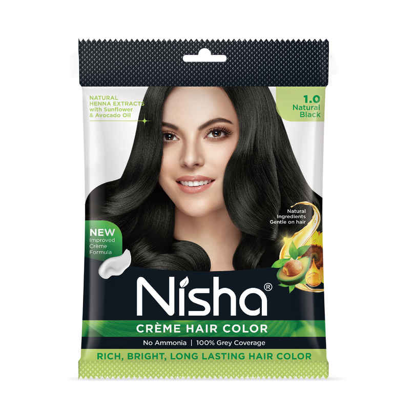 Nisha Creme Hair Color Pouch | 1.0 Natural Black Nisha Creme Hair Color Pouch | 1.0 Natural Black