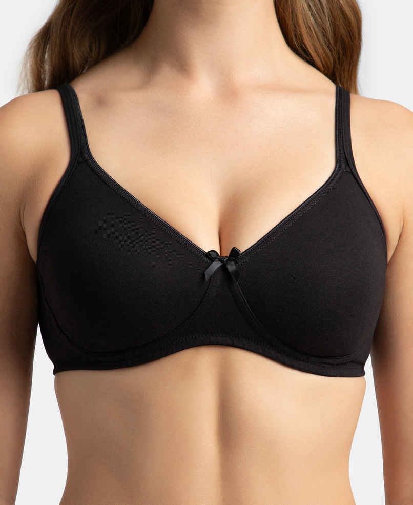 Jockey 1722 Women's Wirefree Non Padded Super Combed Cotton Elastane Stretch Medium Coverage Everyday Bra | Concealed Shaper Panel-Black-34B