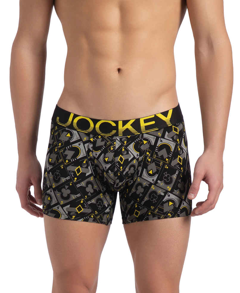 Jockey FP23 Men's Super Combed Cotton Printed Trunk | Black Empire Yellow-L Jockey FP23 Men's Super Combed Cotton Printed Trunk | Black Empire Yellow-L