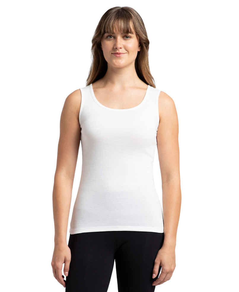 Jockey Women's Outerwear Super Combed Cotton Rib Fabric Slim Fit Solid Tank Top | White | L
