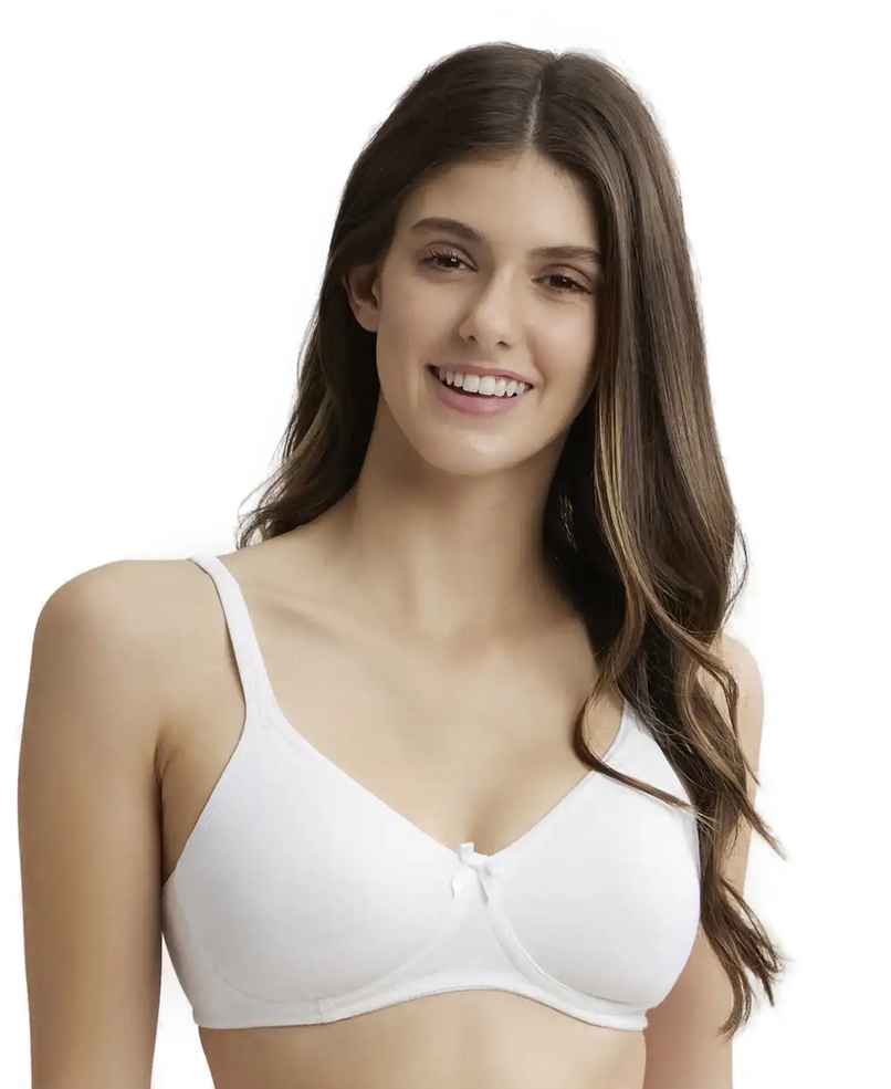 Jockey 1722 Women's Wirefree Non Padded Super Combed Cotton Elastane Stretch Medium Coverage Everyday Bra | Concealed Shaper Panel-White-34C