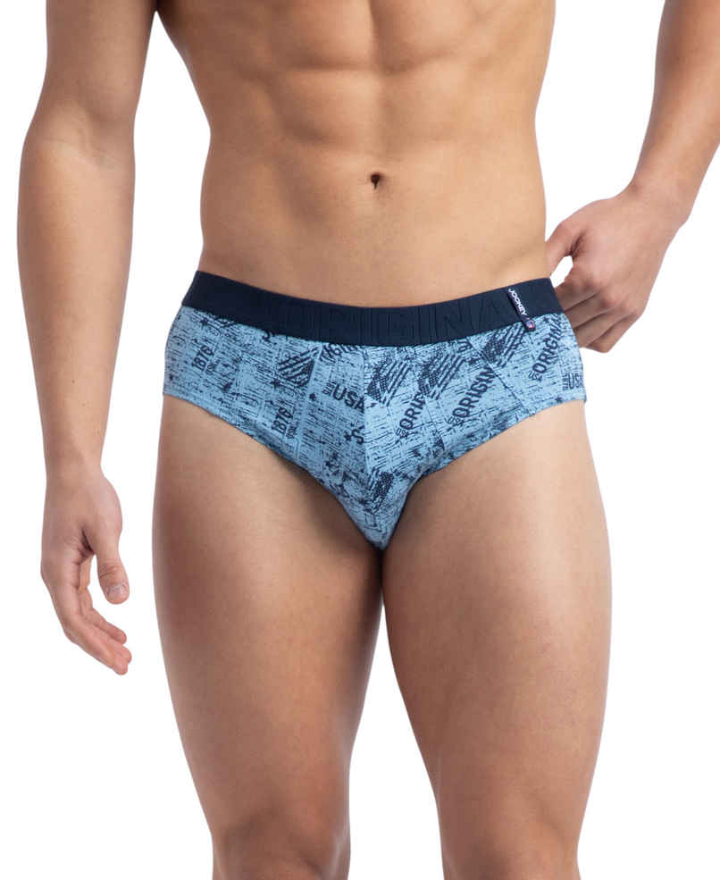 Jockey US52 Men's Super Combed Cotton Printed Brief | Navy & Dusk Blue-L