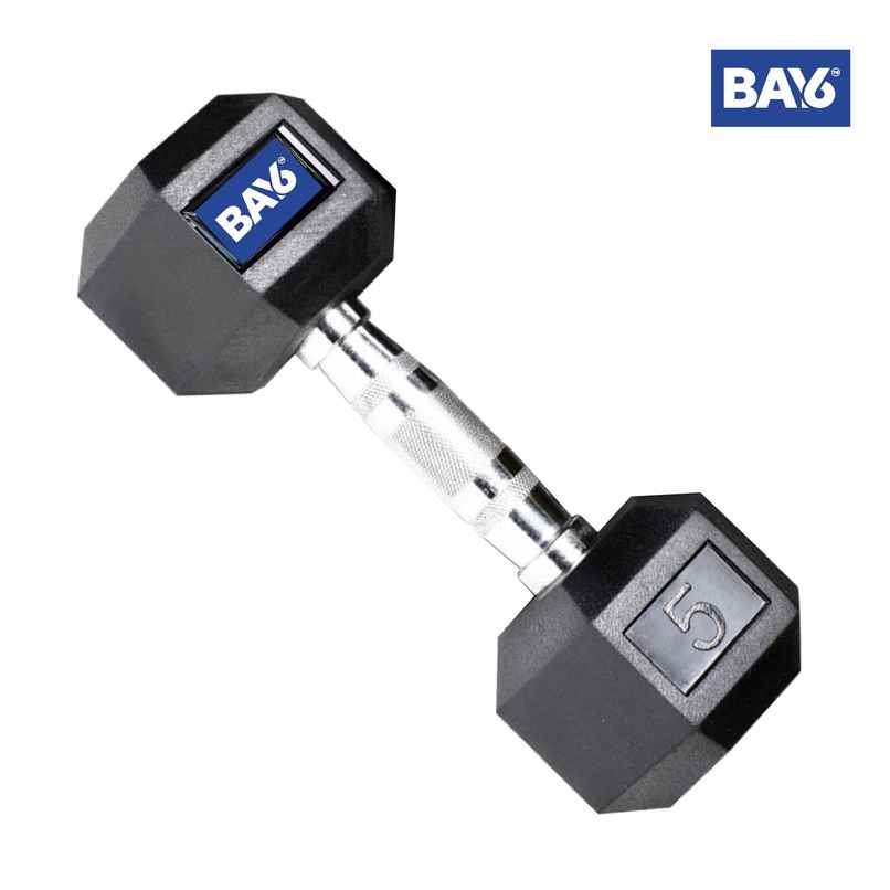 BAY6 Hex Rubber Coated Dumbbell (5 kg X 1) | Black