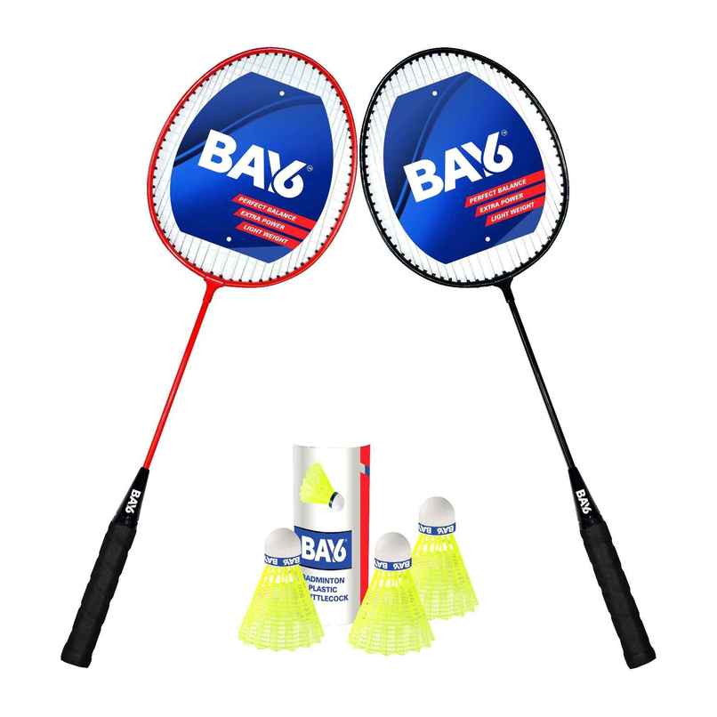 BAY6 Smash Badminton Kit | 2 Rackets, 3 Pcs Plastic Shuttle | Red & Black BAY6 Smash Badminton Kit | 2 Rackets, 3 Pcs Plastic Shuttle | Red & Black