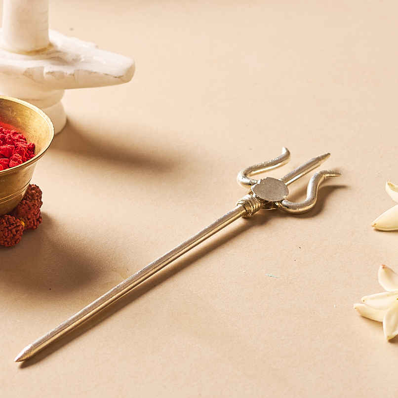White Metal Trishul - 6 inch | Traditional Puja & Home Temple Accessory | Svasti