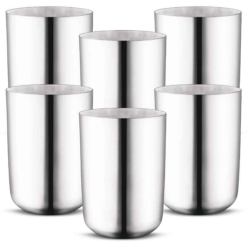 Classic Essentials Steel Silver Glass Set Pack of 6, 300 ml Water/Juice Capacity