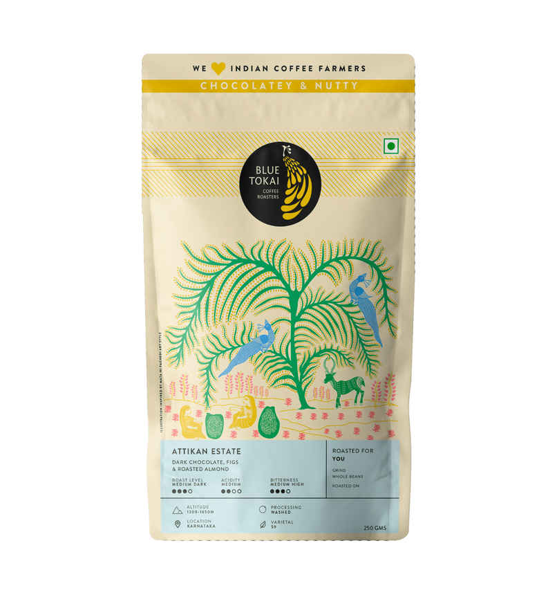 Blue Tokai Attikan Estate Whole Beans Medium Dark Roast Coffee Blue Tokai Attikan Estate Whole Beans Medium Dark Roast Coffee