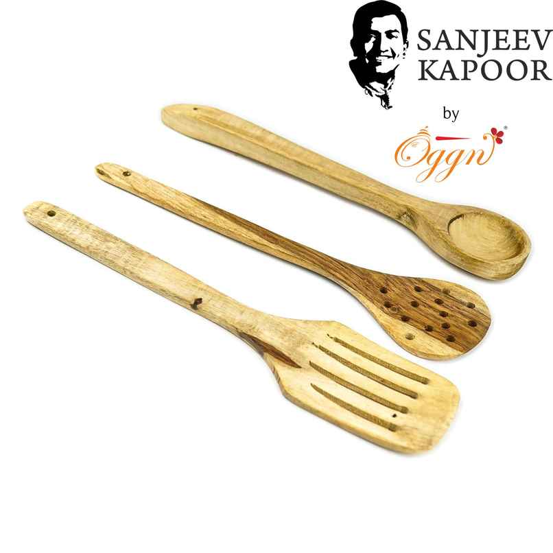Sanjeev Kapoor by OGGN Wooden Fry Spetula Tavetha Spoon Set | Serving Spoon Set of 3 Sanjeev Kapoor by OGGN Wooden Fry Spetula Tavetha Spoon Set | Serving Spoon Set of 3