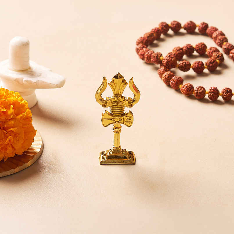 Metal Carved Lord Shiva Trishul Standy | Religious Decor | Svasti