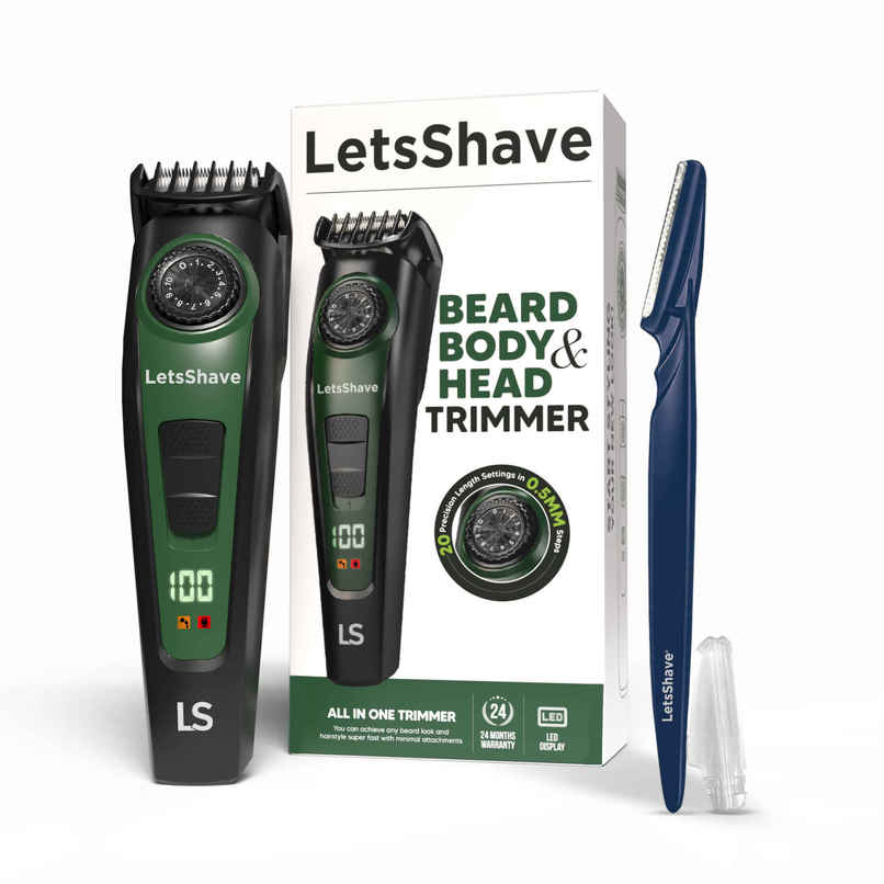 LetsShave All-in-One Beard, Body & Head Trimmer for Men | Type C Fast Charging | Free Pro Styler