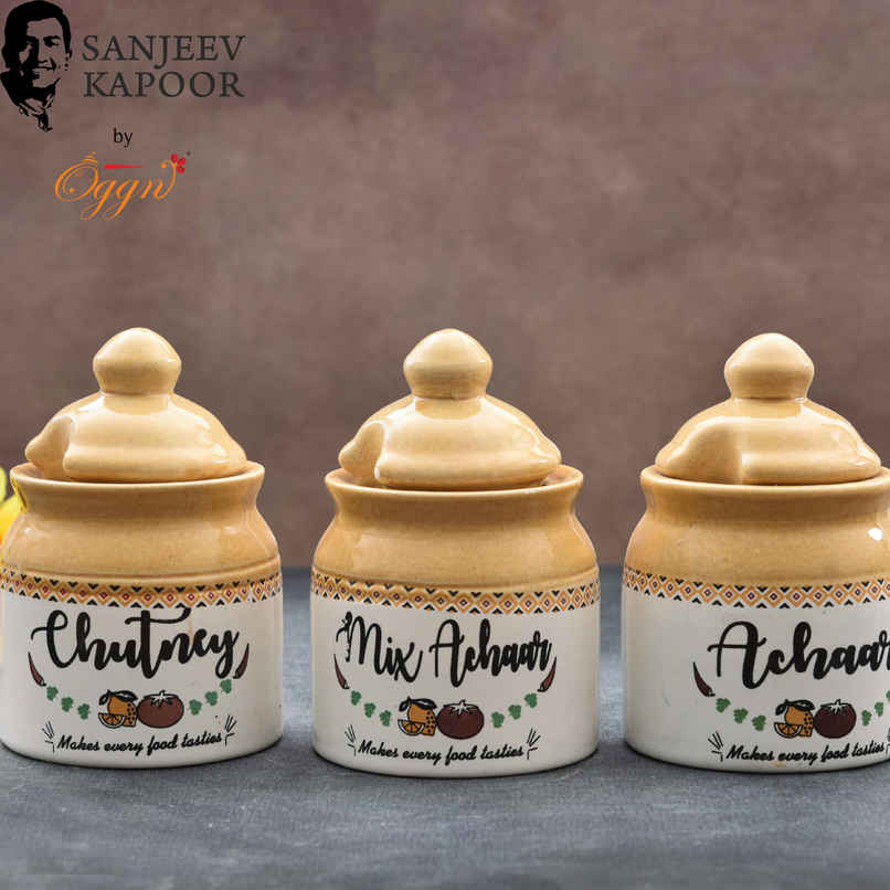 Sanjeev Kapoor by OGGN Ceramic Pickle & Chutney Jars Set with Lid Sanjeev Kapoor by OGGN Ceramic Pickle & Chutney Jars Set with Lid