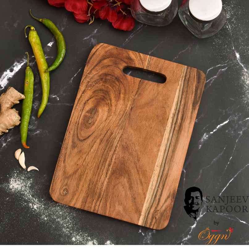 Sanjeev Kapoor by OGGN Wooden Cutting,Serving Board for Vegetables,Fruits With Handle - 11x8 Inch