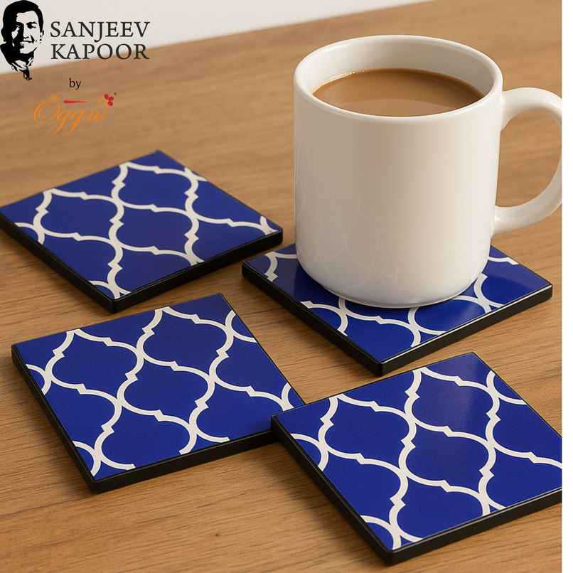 Sanjeev Kapoor by OGGN Mugal Printed MDF Coaster Set of 4 - Coffee Mug & Glasses (4 Inch )