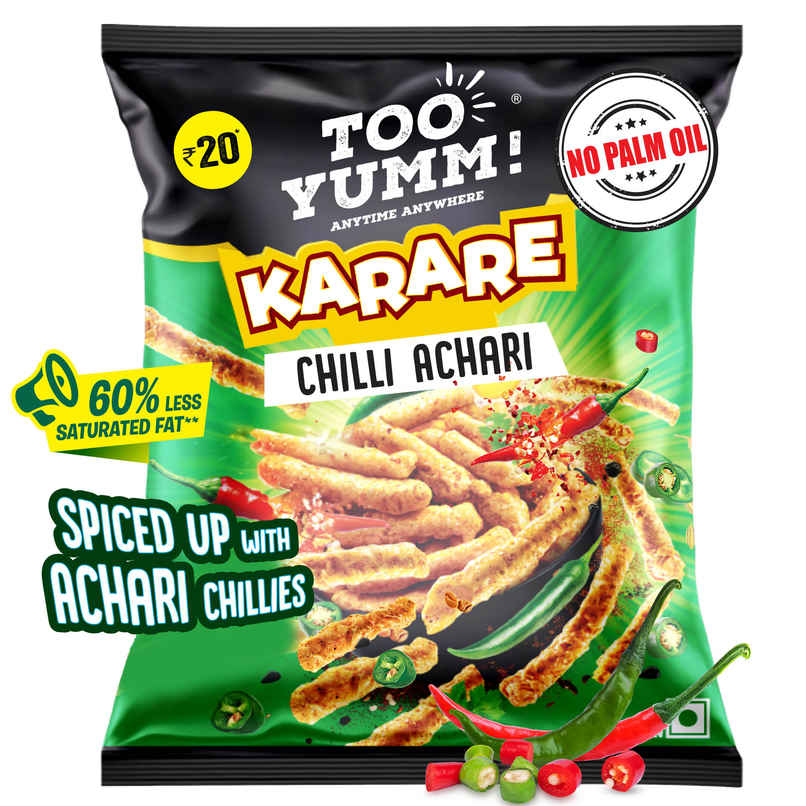Too Yumm Chilli Achari Karare, 60% Less Saturated Fats, No Palm Oil Healthy Crisps Namkeen Too Yumm Chilli Achari Karare, 60% Less Saturated Fats, No Palm Oil Healthy Crisps Namkeen