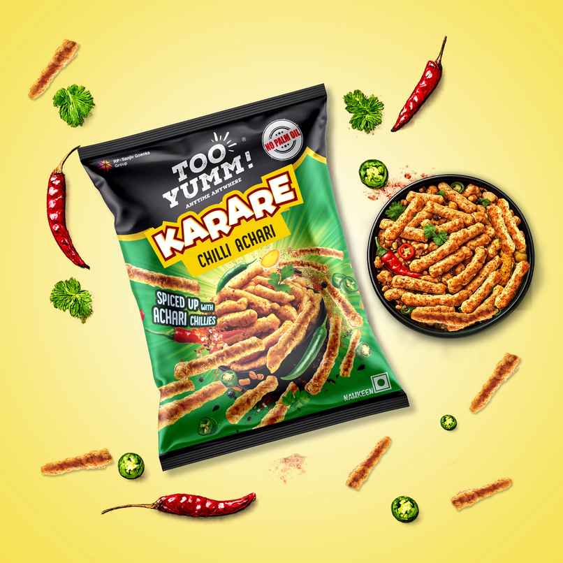 Too Yumm Chilli Achari Karare, 60% Less Saturated Fats, No Palm Oil Healthy Crisps Namkeen