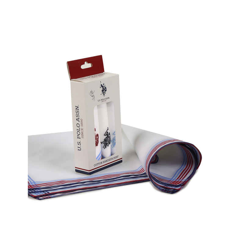 U.S. Polo Assn. Men Pure Cotton Brand Logo Handkerchief Pack Of 3 Assorted - One Size