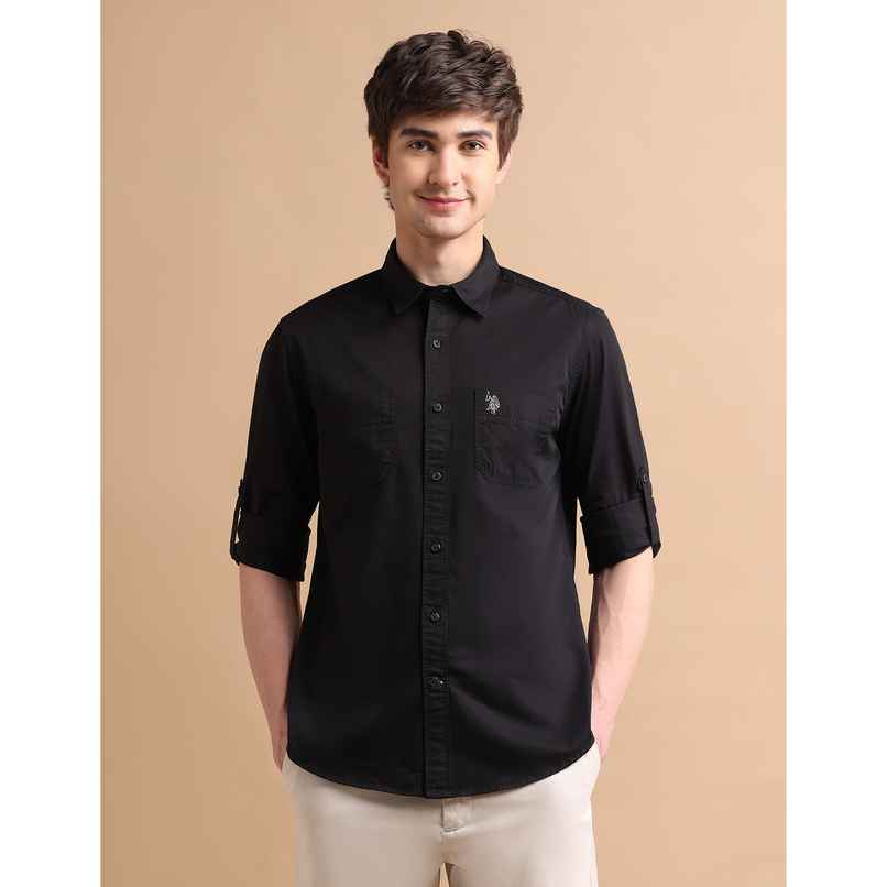 USPA Cotton Casual Shirt For Men - Black - S
