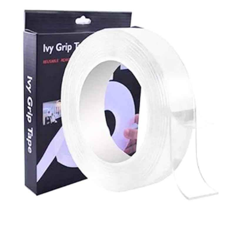 Nano Double Sided Tape | 2 mm x 3 m (Colour May Vary) | Strong Reusable Adhesive