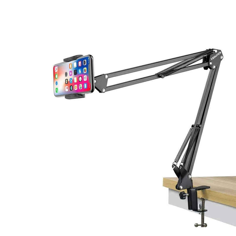 Sounce Lightweight Tabletop Stand Phone Holder,Metal Long Lazy Arm And Bracket For All Mobile Black