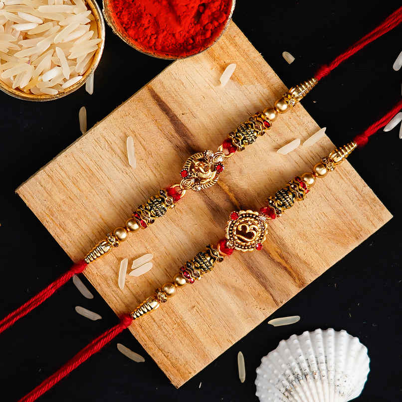 Religious Om Designer Rakhi for Brother with Roli Chawal | Pack of 2 | Ecraftindia