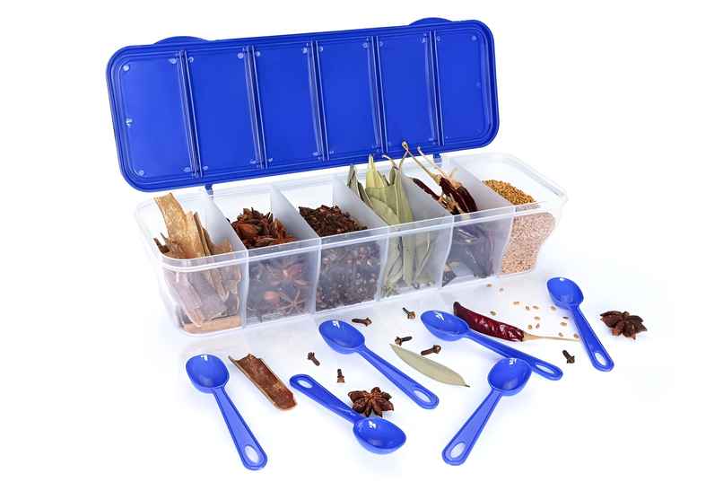YouBee Multipurpose Masala Box Airtight BPA Free Plastic 6 Section Storage Container | Blue - 1.8 L YouBee Multipurpose Masala Box Airtight BPA Free Plastic 6 Section Storage Container | Blue - 1.8 L