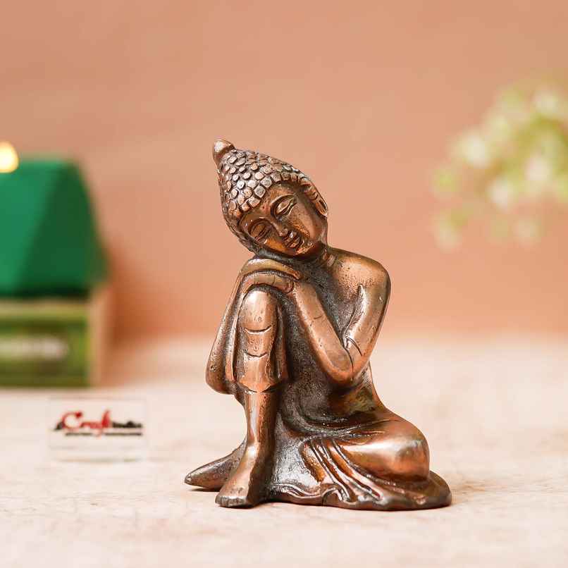 eCraftIndia Brown Metal Resting Buddha On Knee Statue