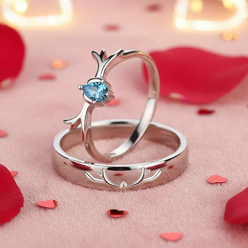 YouBella Silver Plated Heart Proposal Adjustable Couple Ring | YBRG-20321