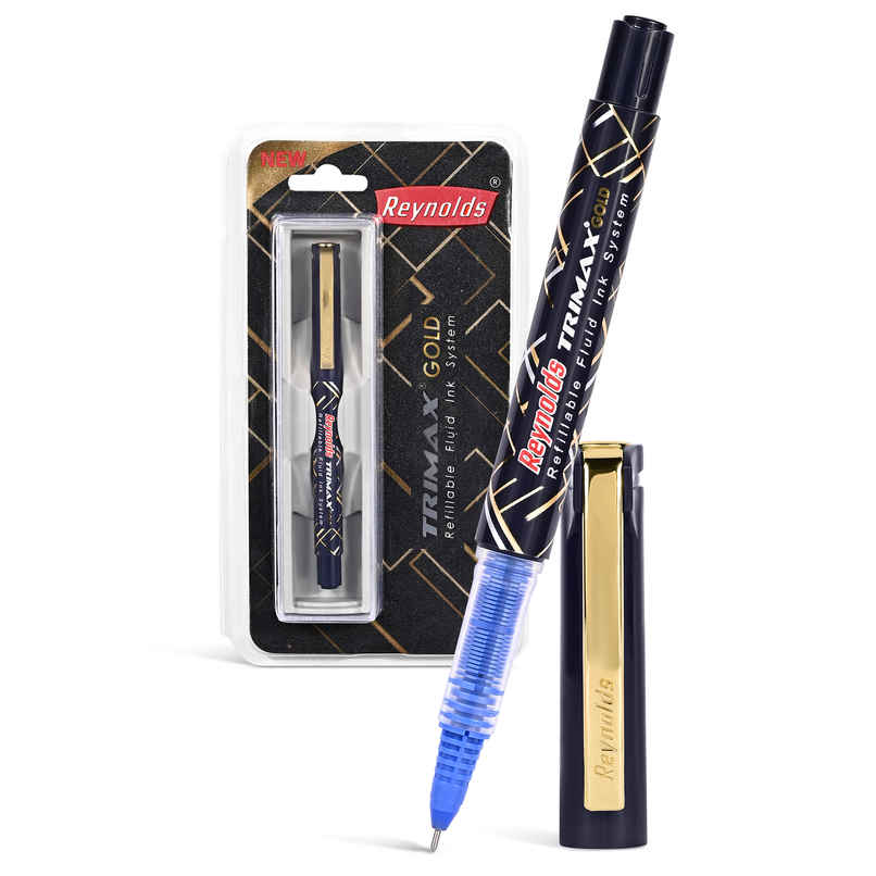 Reynolds Trimax Gold Roller Ball Pen Set (1 Blue Pen; Premium Pen For Professional)