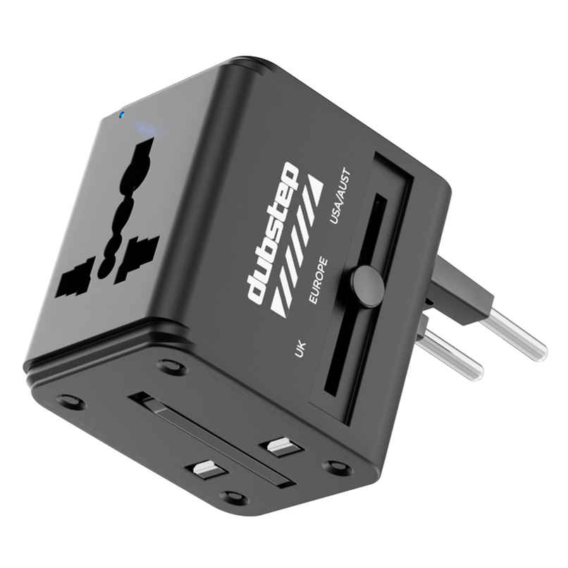 Dubstep Voyager 12W Universal Travel Adaptor, All in One Worldwide Travel Adapter and Wall Charger with Dual USB-A Ports & Power Led Light, 200+ Countries Compatible - Black Dubstep Voyager 12W Universal Travel Adaptor, All in One Worldwide Travel Adapter and Wall Charger with Dual USB-A Ports & Power Led Light, 200+ Countries Compatible - Black