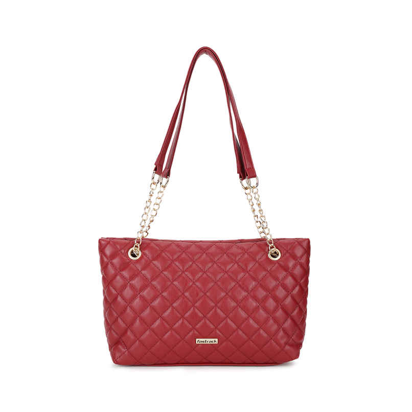 Fastrack PU Quilted Tote Bag for Women | Maroon