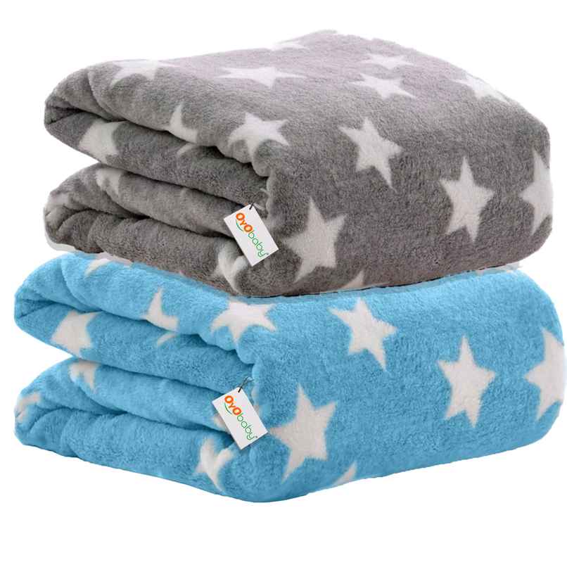 Oyo Baby Blanket Wrapper Blanket For Babies 100 X 75 Cm Star Blue + Gray 0-24 Months