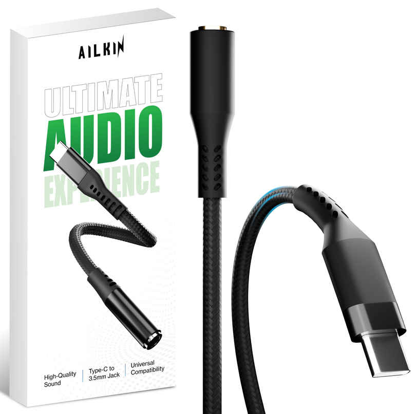 Ailkin Type-C to 3.5mm Audio Jack Connector|Adapter with DAC for Type C Phones [Black]