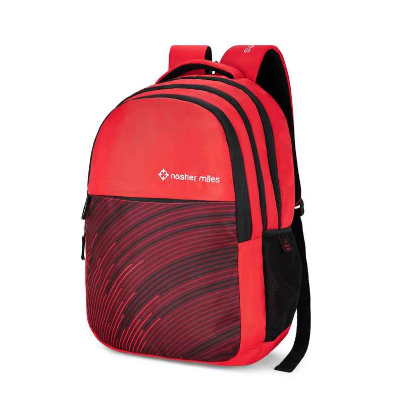Nasher Miles Wave Backpack- Unisex- 3 Compartment Casual College Bag- Red- 45L