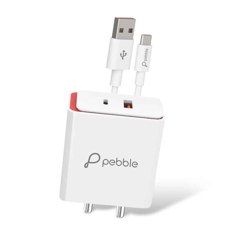 Pebble PWC34 25W Wall Charger | QC + PD Fast Charging with A to C Cable | White