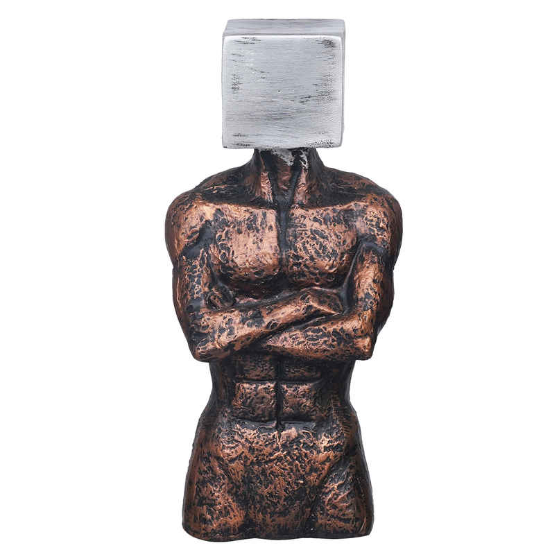 eCraftIndia Polyresin Men Statue | Square Sign On Face | Copper & Silver