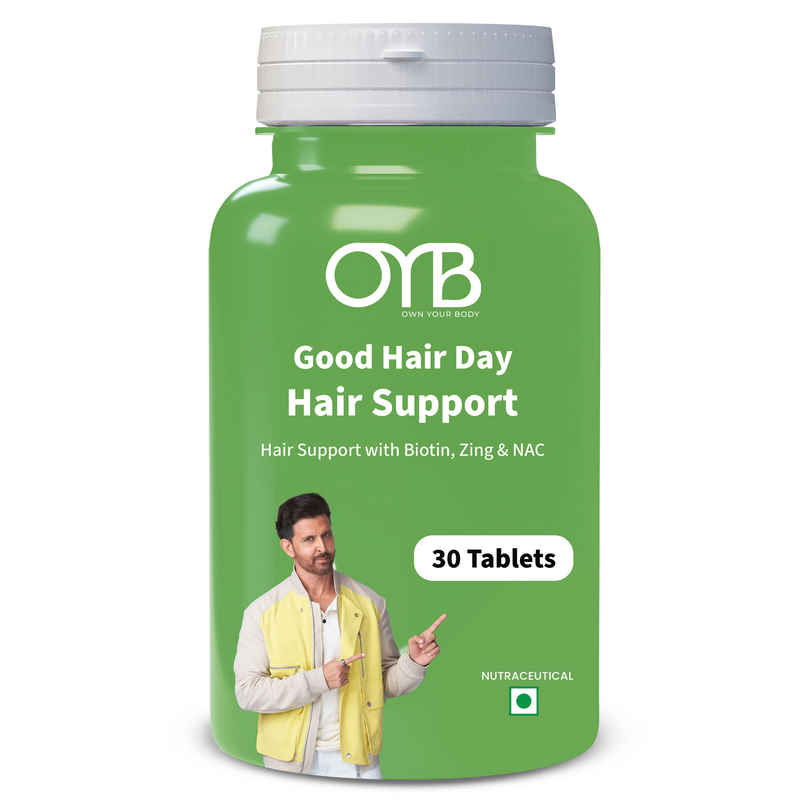 OYB Hair, Skin & Nail Support with Biotin, Zinc & NAC for Hair Growth | 30 Tablets