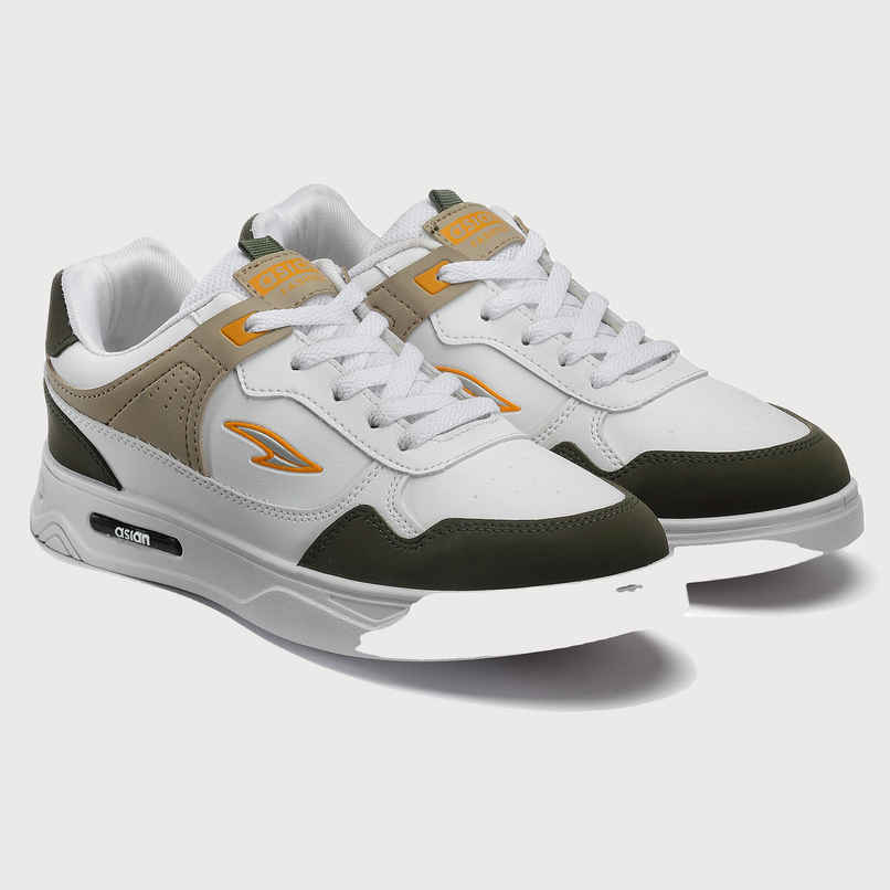 Asian Boston-01 Men Sneakers White-Mehandi-Beige (UK-8)